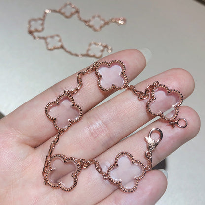 [Solara Jewelry]CLOVER 5 MOTIF ROCK CRYSTAL PINK GOLD BRACELET