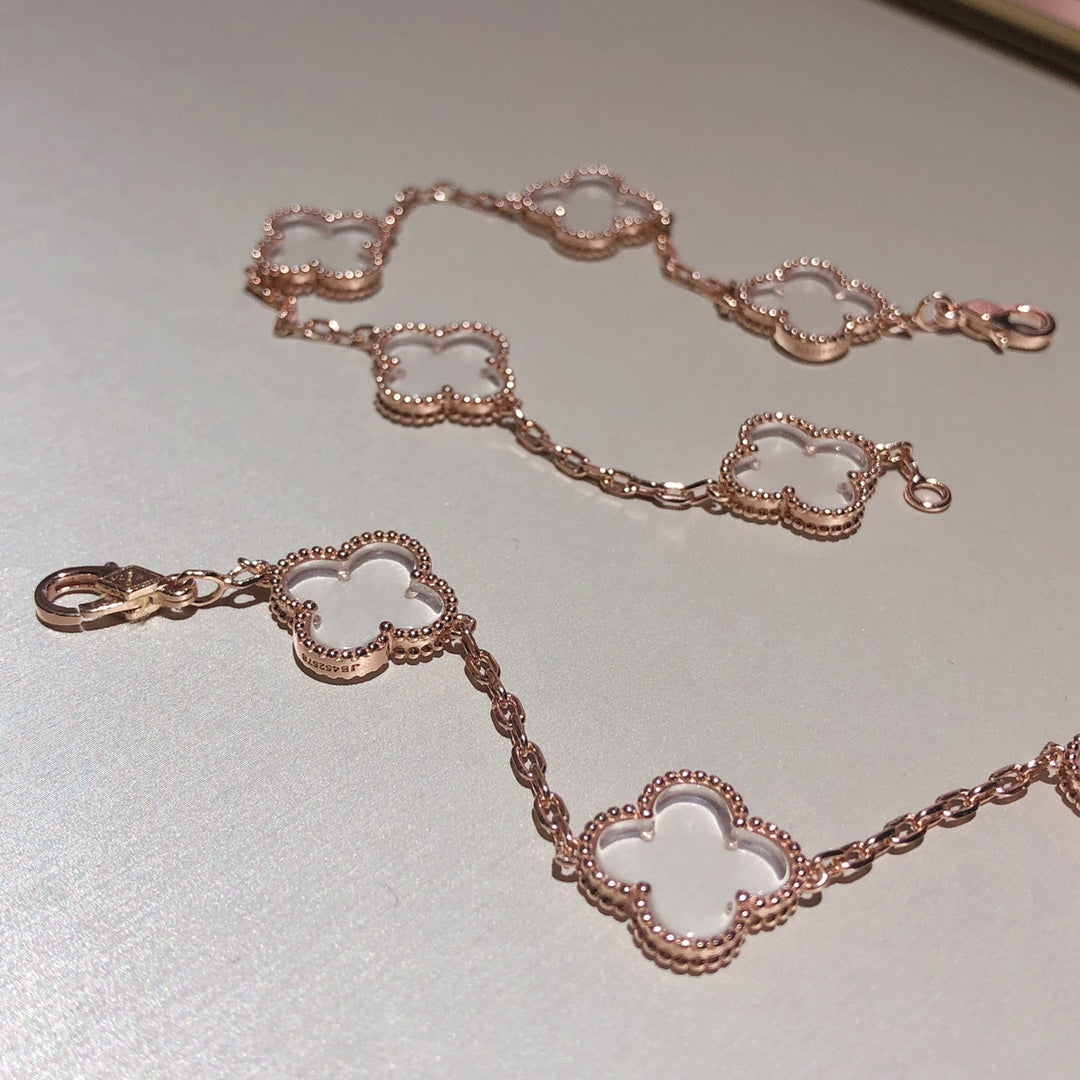[Solara Jewelry]CLOVER 5 MOTIF ROCK CRYSTAL PINK GOLD BRACELET