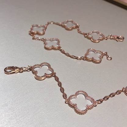 [Solara Jewelry]CLOVER 5 MOTIF ROCK CRYSTAL PINK GOLD BRACELET