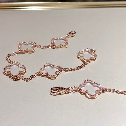 [Solara Jewelry]CLOVER 5 MOTIF ROCK CRYSTAL PINK GOLD BRACELET