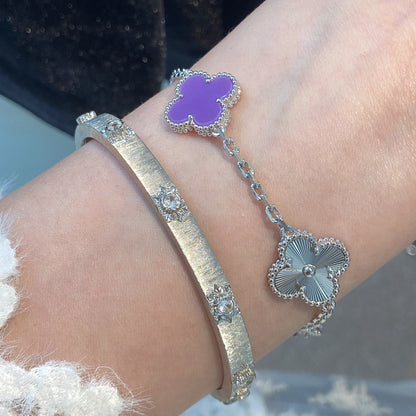 [Solara Jewelry]CLOVER  5 MOTIFS  PURPLE VIOLET BRACELET SILVER