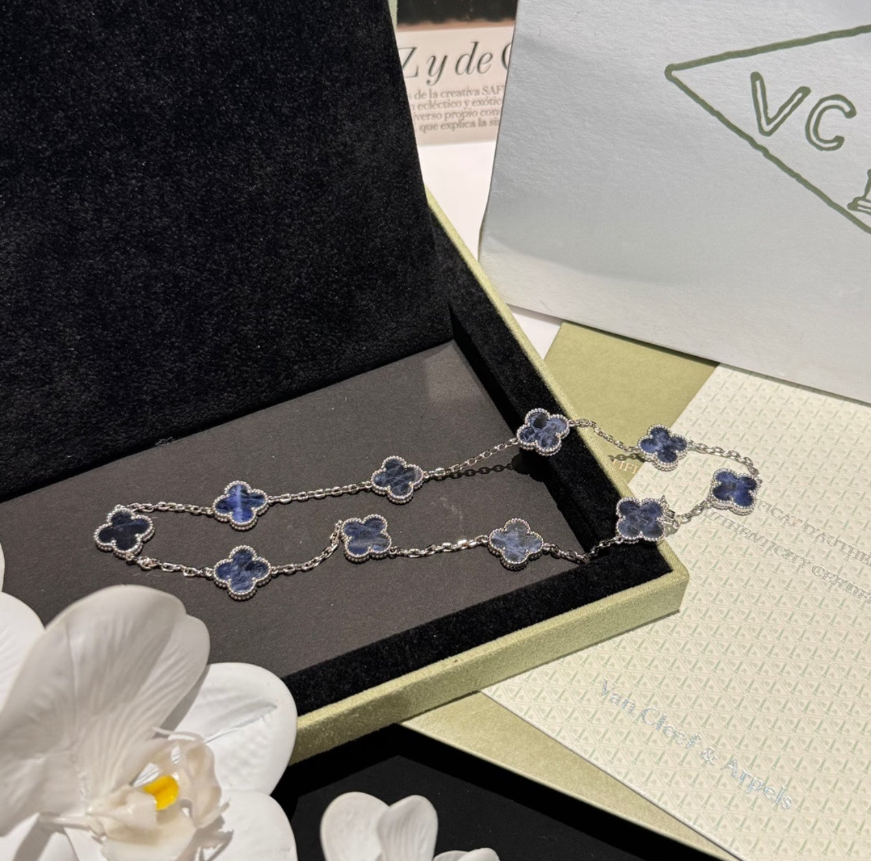 [Solara Jewelry]CLOVER 10 MOTIFS BIDE STONE NECKLACE