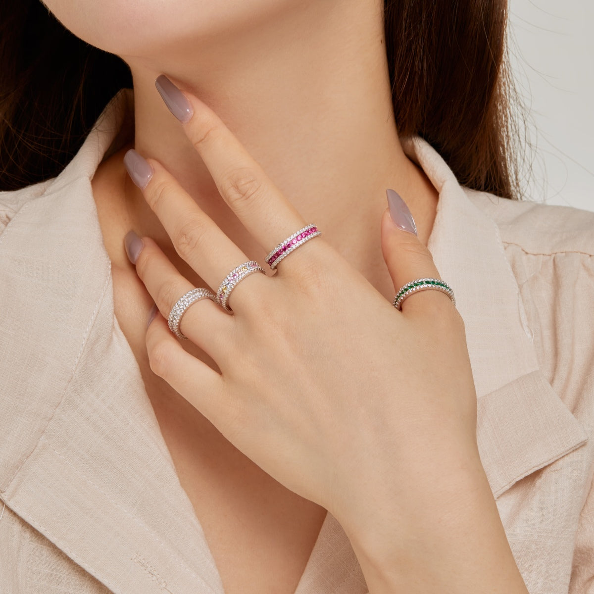 [Solara Jewelry]Delicate Colorful Round Cut Daily Ring