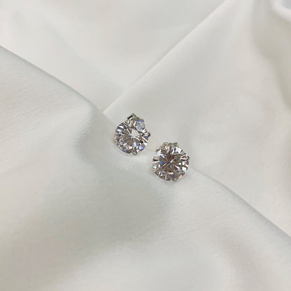 [Solara Jewelry]Stylish Shiny Round Center Stone Stud Earrings