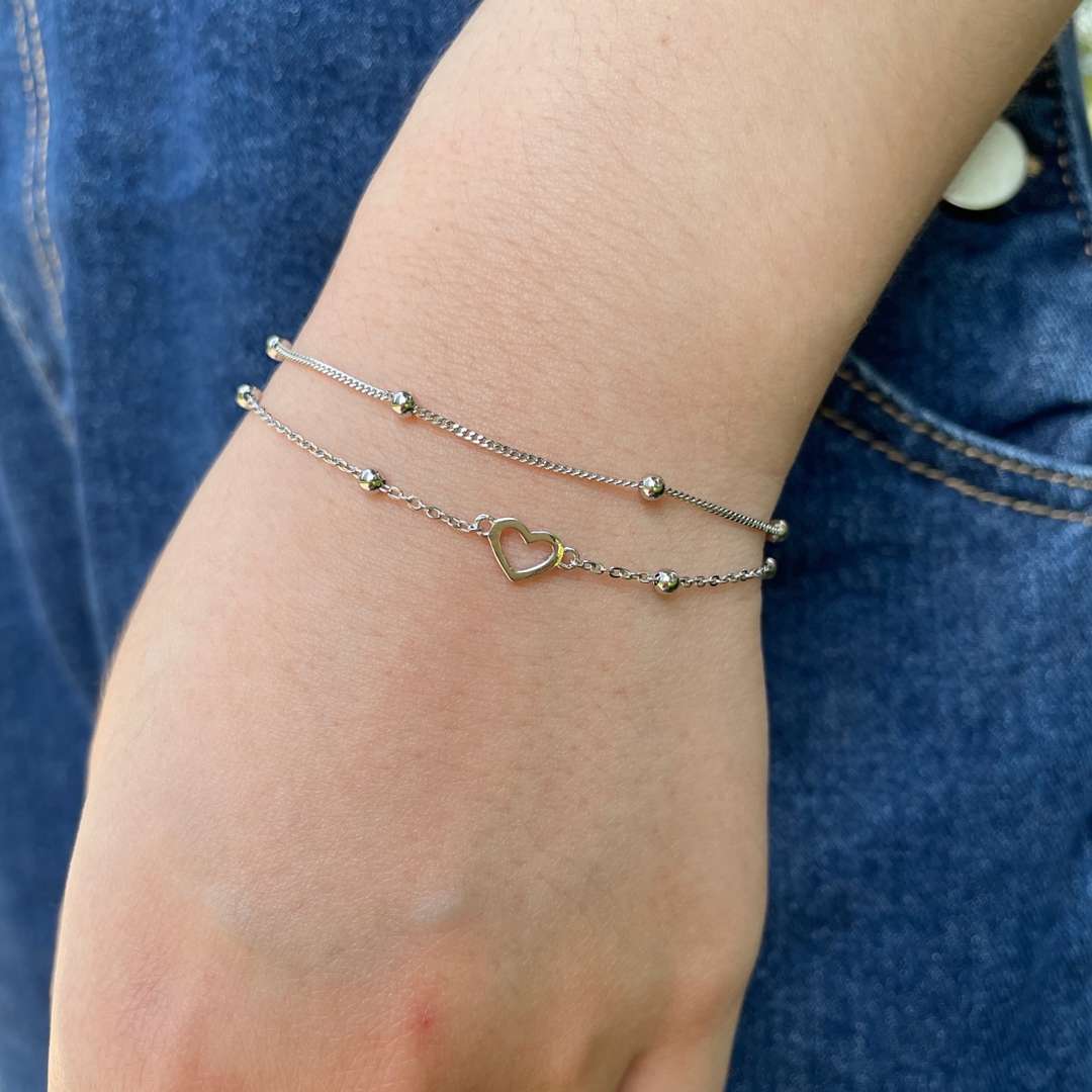[Solara Jewelry]Dainty Double Layer Love Heart Bracelet