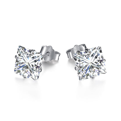 [Solara Jewelry]Stylish Shiny Square Center Stone Stud Earrings