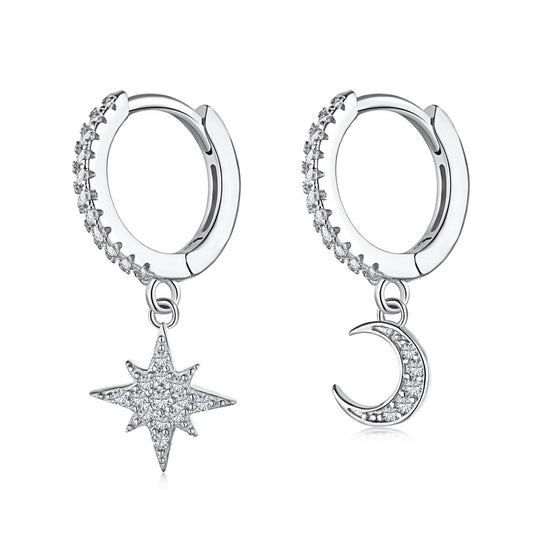 [Solara Jewelry]Star and Moon Asymmetric Earrings