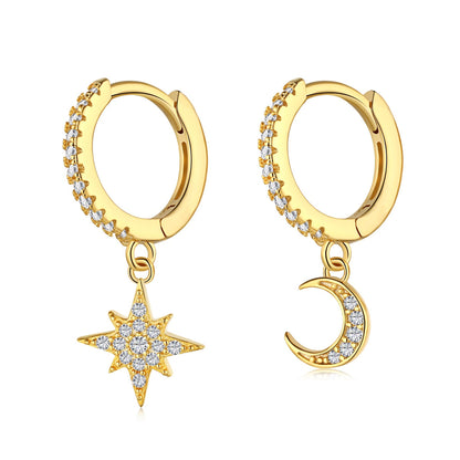 [Solara Jewelry]Star and Moon Asymmetric Earrings