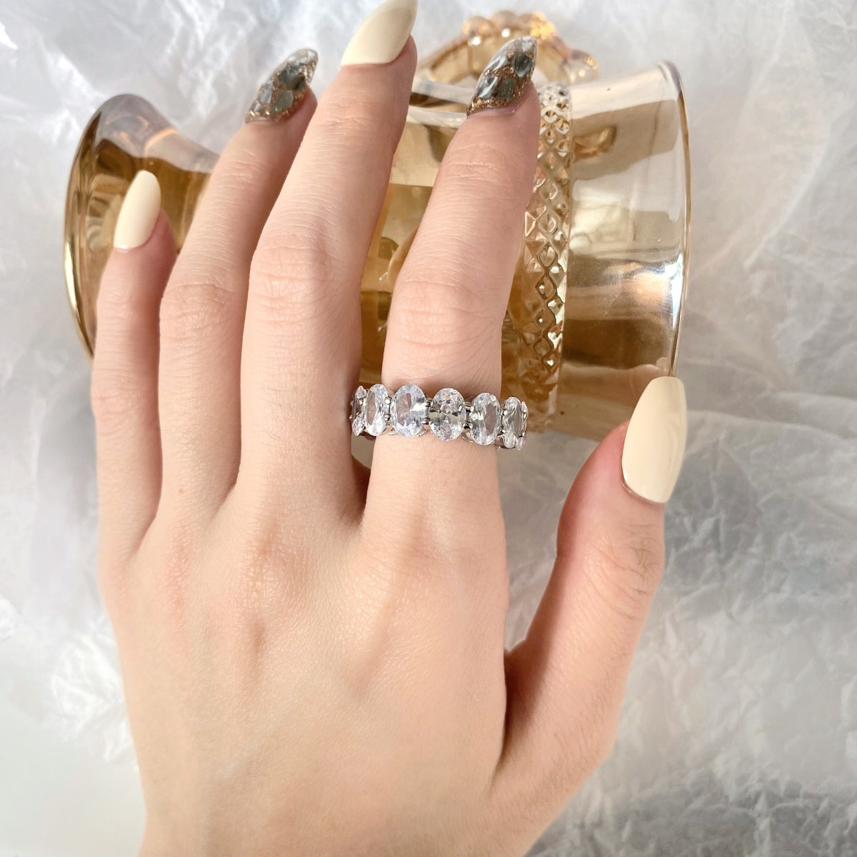 [Solara Jewelry]Dainty Elongated Cushion Cut Tennis Ring