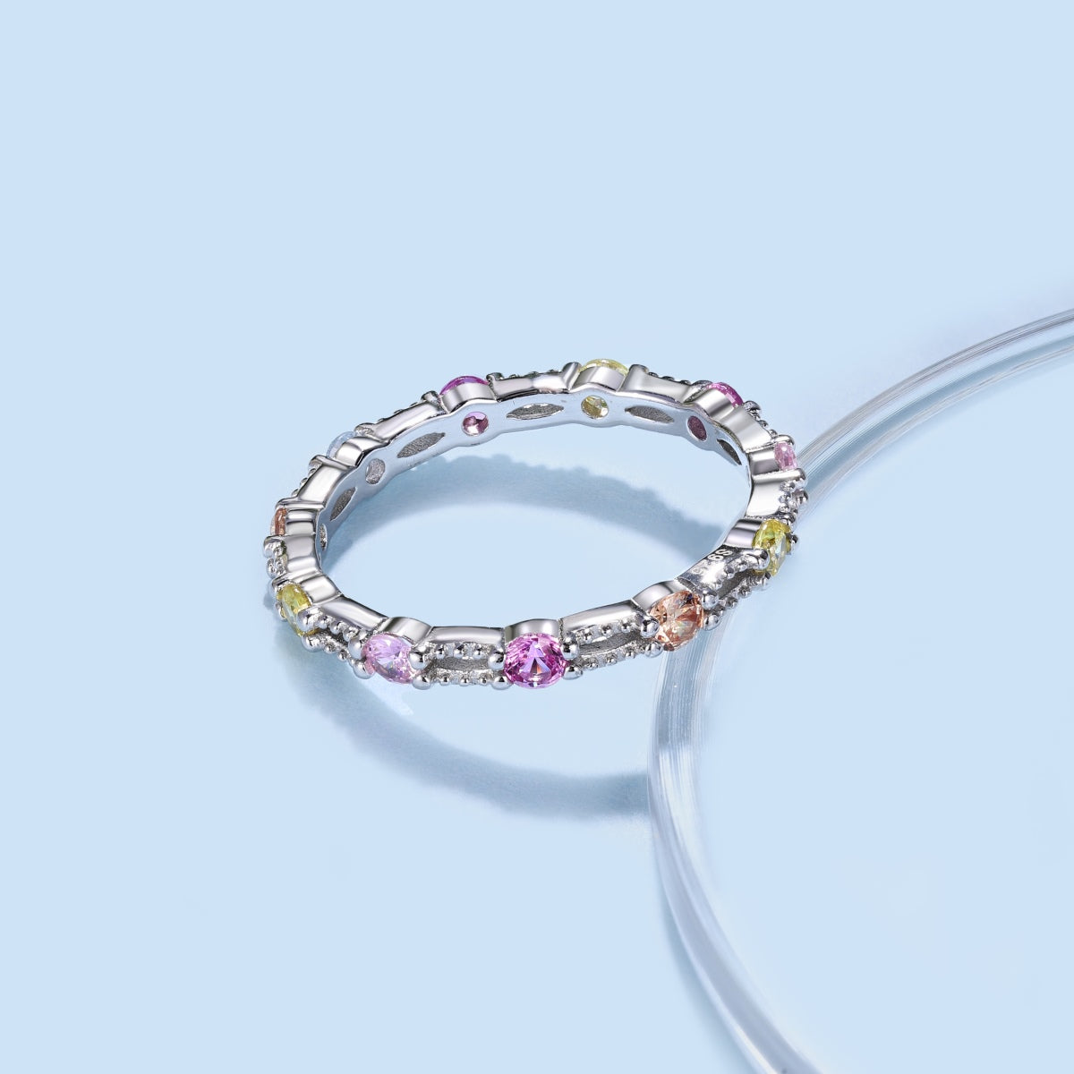 [Solara Jewelry]Sparkling Colorful Round Cut Tennis Ring
