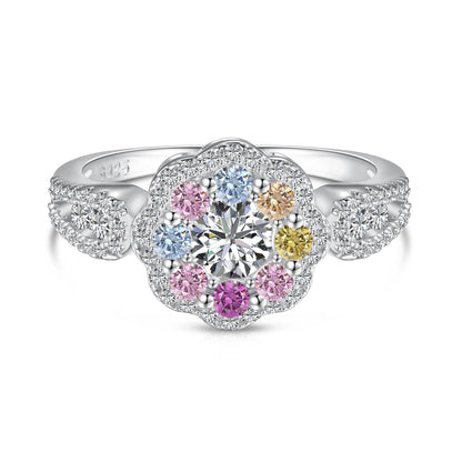 [Solara Jewelry]Delicate Colorful Round Cut Flower Shape Wedding Ring