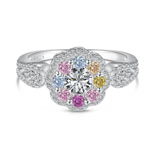 [Solara Jewelry]Delicate Colorful Round Cut Flower Shape Wedding Ring
