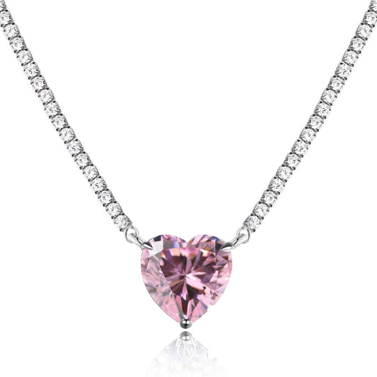 [Solara Jewelrys ]8.0 Carat Versatile Colorful Sweet Heart-Shaped Tennis Necklace