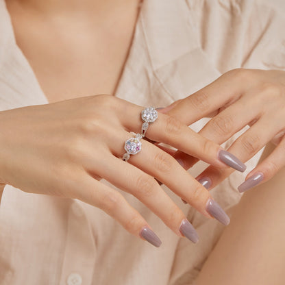 [Solara Jewelry]Delicate Colorful Round Cut Flower Shape Wedding Ring