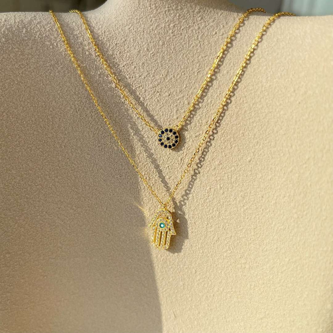 [Solara Jewelry]Demon Eye Hamsa Palm Necklace