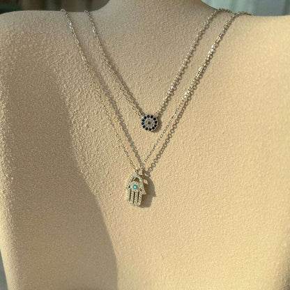 [Solara Jewelry]Demon Eye Hamsa Palm Necklace