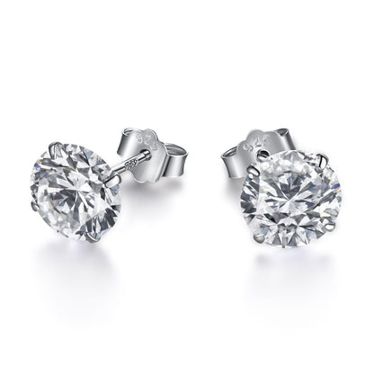 [Solara Jewelry]Stylish Shiny Round Center Stone Stud Earrings