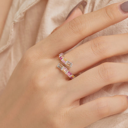 [Solara Jewelry]Charming Colorful Radiant Cut Adjustable Daily Ring