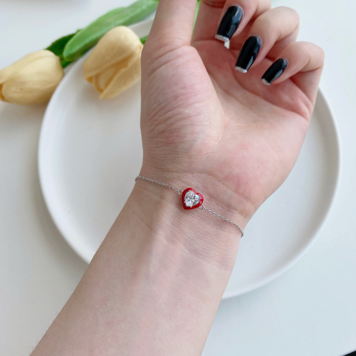 [Solara Jewelry]Sparkling Romantic Heart Shape Lover Bracelet