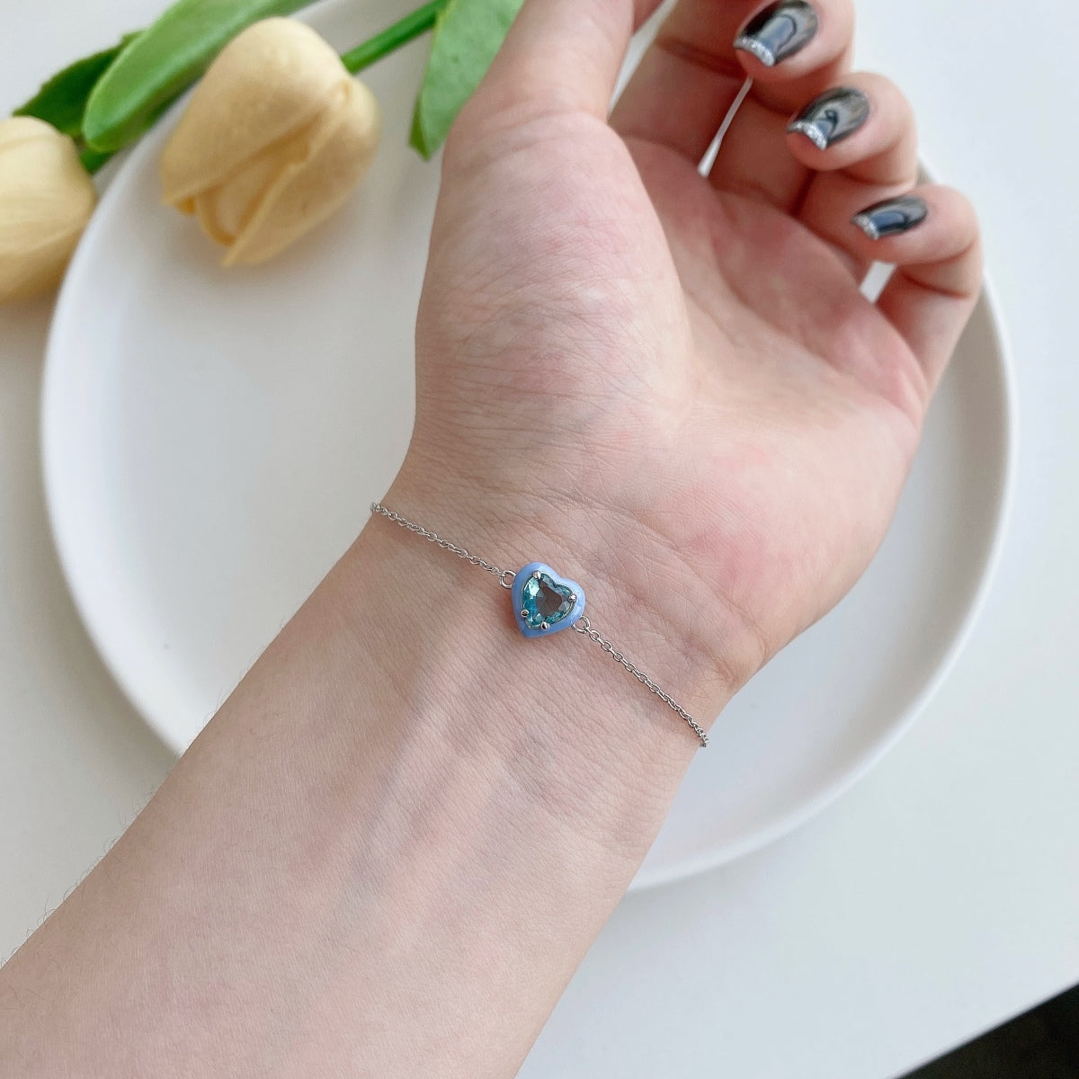 [Solara Jewelry]Sparkling Romantic Heart Shape Lover Bracelet