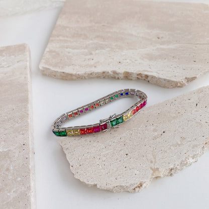 [Solara Jewelry]Radiant Colorful Princess Cut Tennis Bracelet