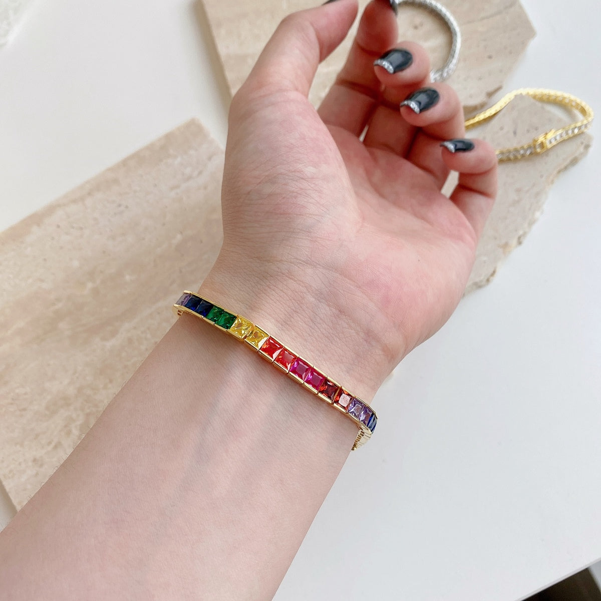[Solara Jewelry]Radiant Colorful Princess Cut Tennis Bracelet