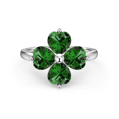[Solara Jewelry]Heart-shaped Four-Leaf Clover Ball Ring