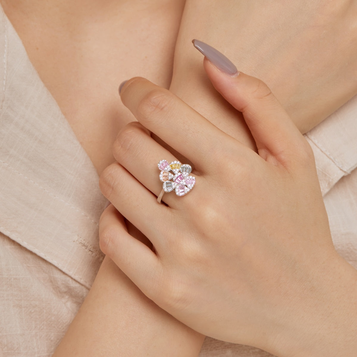 [Solara Jewelry]Sparkling Colorful Water Drop Shape Daily Ring