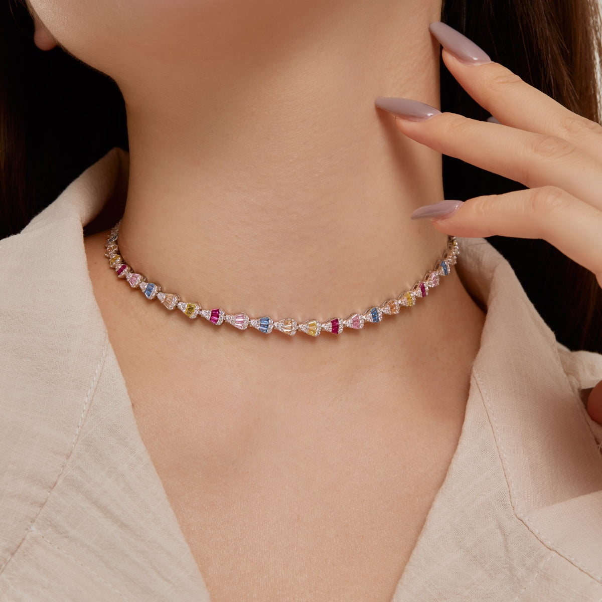 [Solara Jewelry]Radiant Colorful Rainbow Necklace