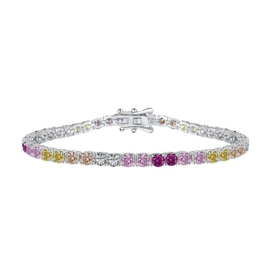 [Solara Jewelrys ]Radiant Colorful Round Cut Tennis Bracelet
