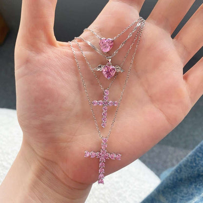 [Solara Jewelry]Heart Shape Main Stone Pendant Collarbone Necklace