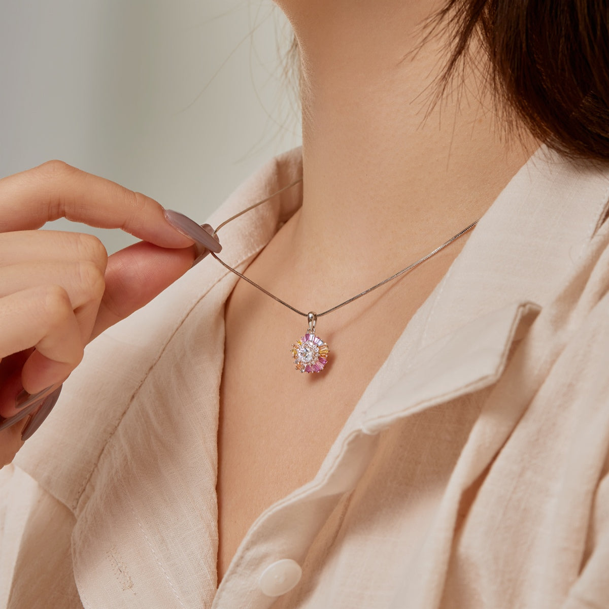 [Solara Jewelry]Charming Flower Colorful Necklace
