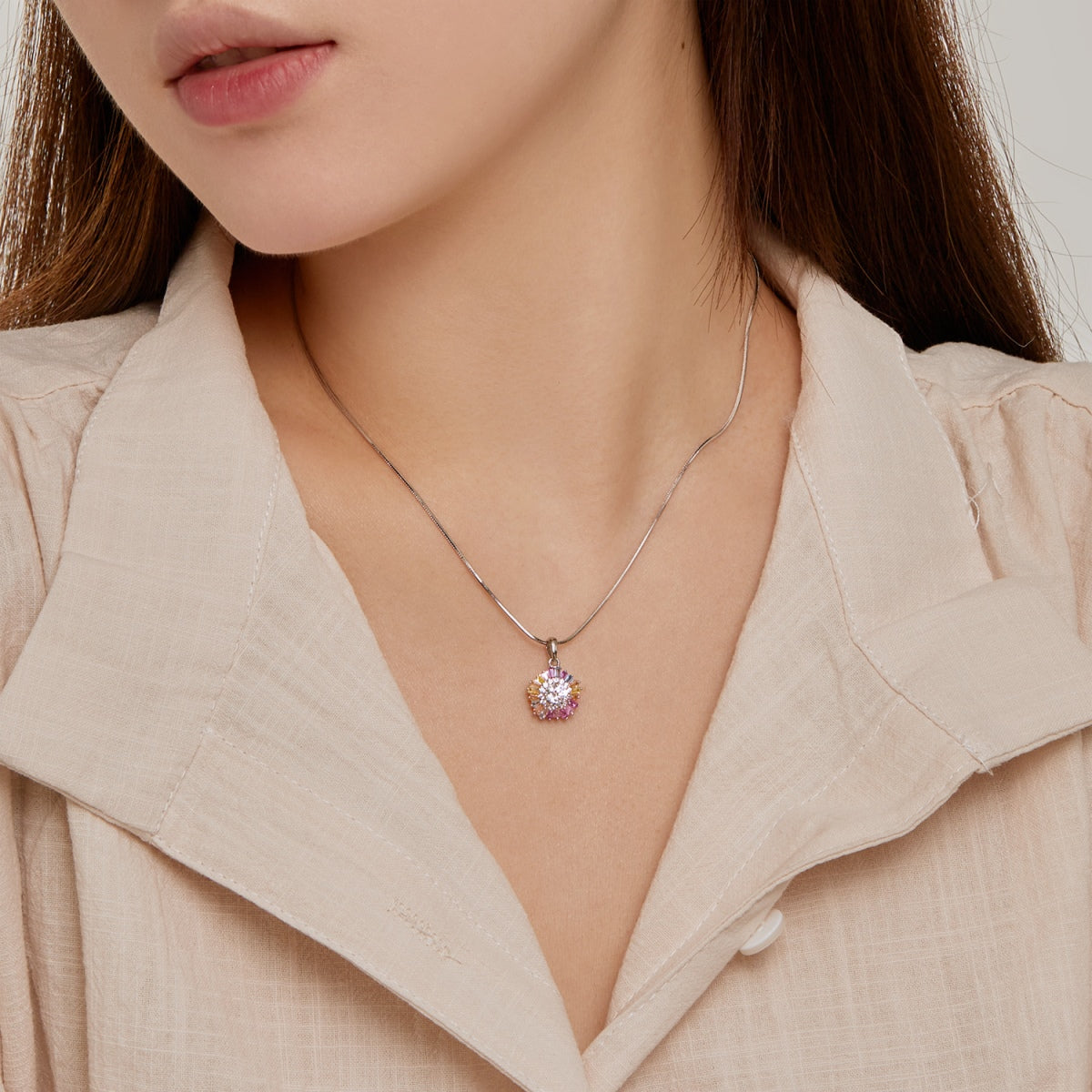 [Solara Jewelry]Charming Flower Colorful Necklace