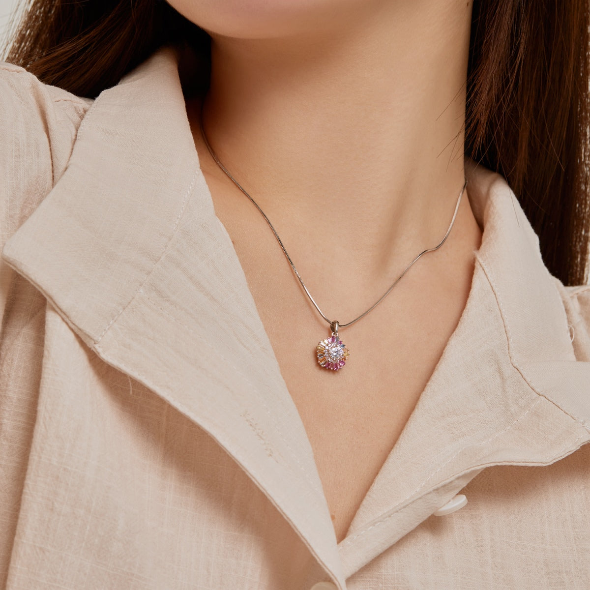 [Solara Jewelry]Charming Flower Colorful Necklace