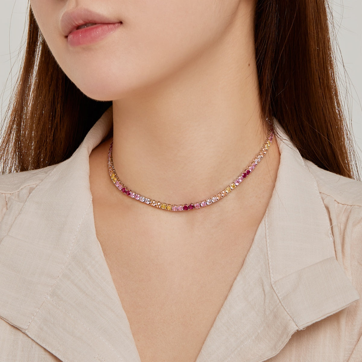 [Solara Jewelry]Delicate Colorful Tennis Necklace