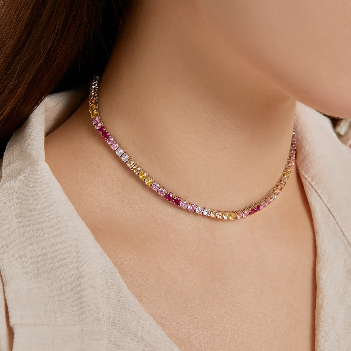 [Solara Jewelry]Delicate Colorful Tennis Necklace