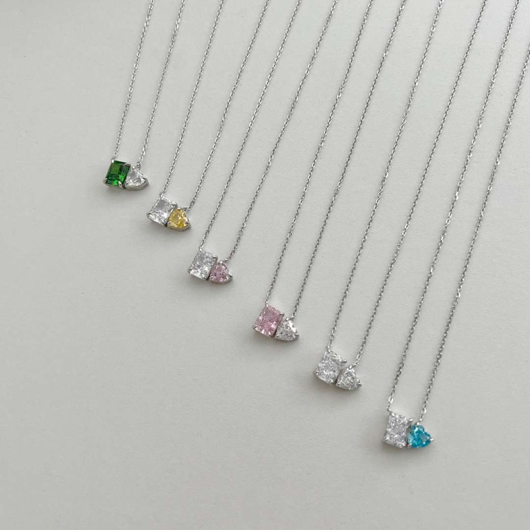 [Solara Jewelry]Dazzling Square & Heart Shape Necklace
