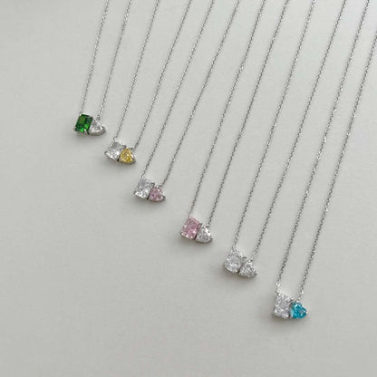 [Solara Jewelry]Dazzling Square & Heart Shape Necklace