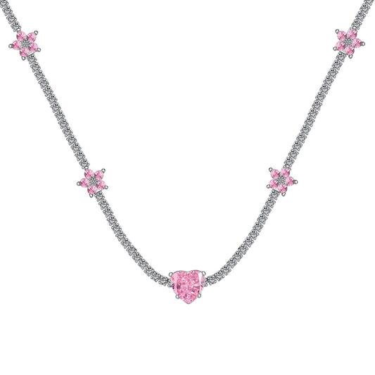 [Solara Jewelrys ]Dazzling Pink Heart Flower Necklace