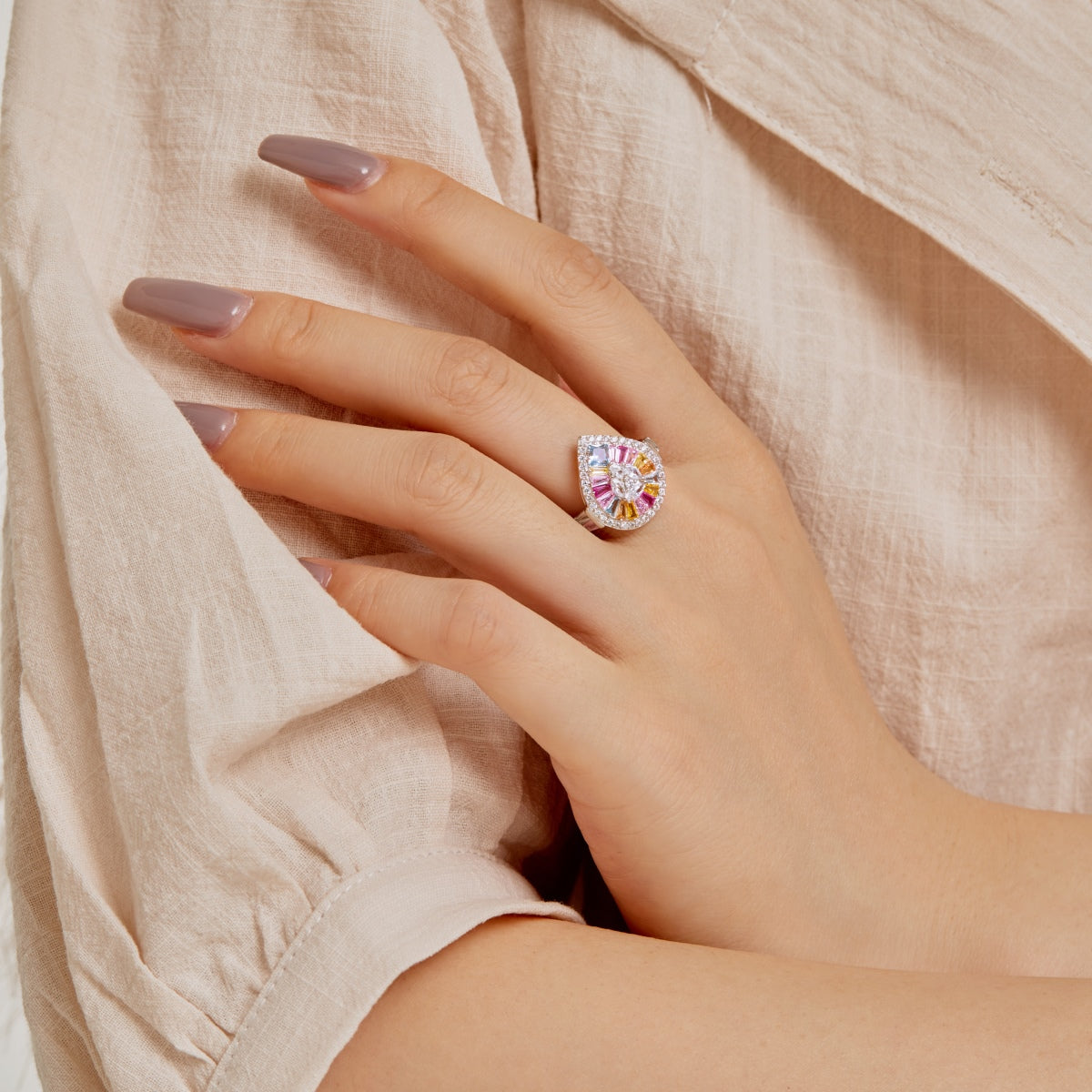 [Solara Jewelry]Elegant Colorful Water Drop Shape Banquet Ring