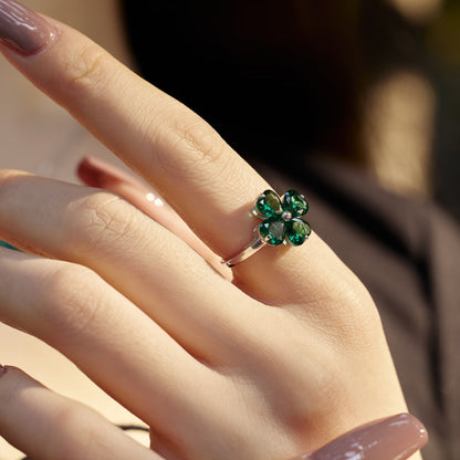 [Solara Jewelry]Heart-shaped Four-Leaf Clover Ball Ring