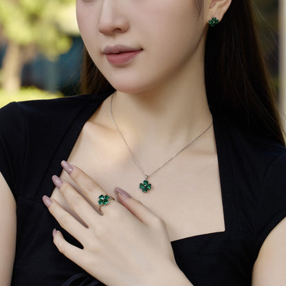 [Solara Jewelry]Heart-shaped Four-Leaf Clover Ball Ring