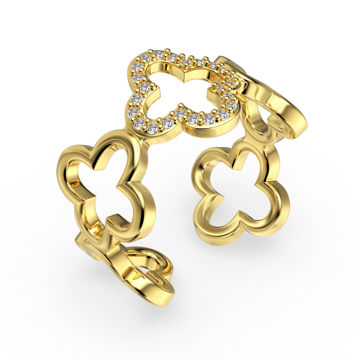 [Solara Jewelry]Hollow Design Four-Leaf Clover Flower Shape Ring