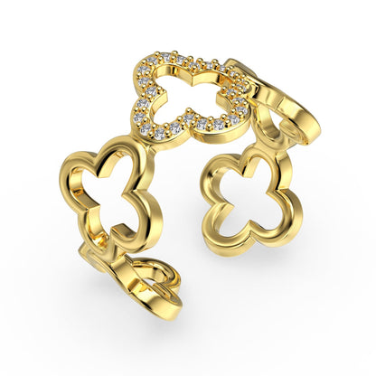 [Solara Jewelry]Hollow Design Four-Leaf Clover Flower Shape Ring