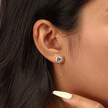 [Solara Jewelry]Stylish Shiny Round Center Stone Stud Earrings
