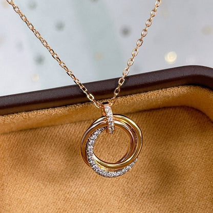 [Solara Jewelry]TRINITY NECKLACE SILVER GOLD PINK GOLD DIAMONDS