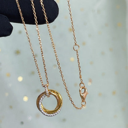 [Solara Jewelry]TRINITY NECKLACE SILVER GOLD PINK GOLD DIAMONDS