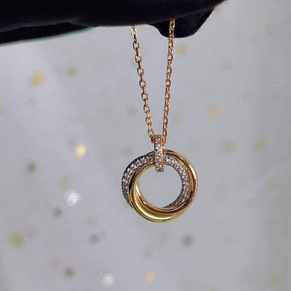 [Solara Jewelry]TRINITY NECKLACE SILVER GOLD PINK GOLD DIAMONDS