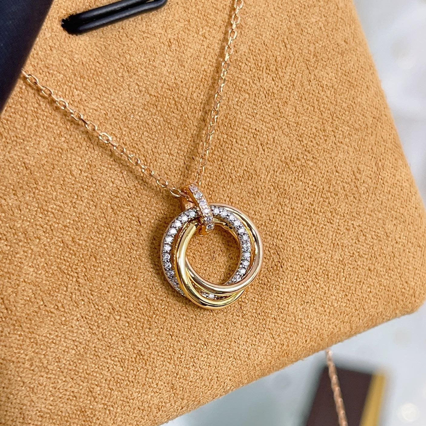 [Solara Jewelry]TRINITY NECKLACE SILVER GOLD PINK GOLD DIAMONDS