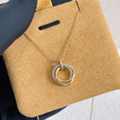 [Solara Jewelry]TRINITY NECKLACE SILVER GOLD PINK GOLD DIAMONDS